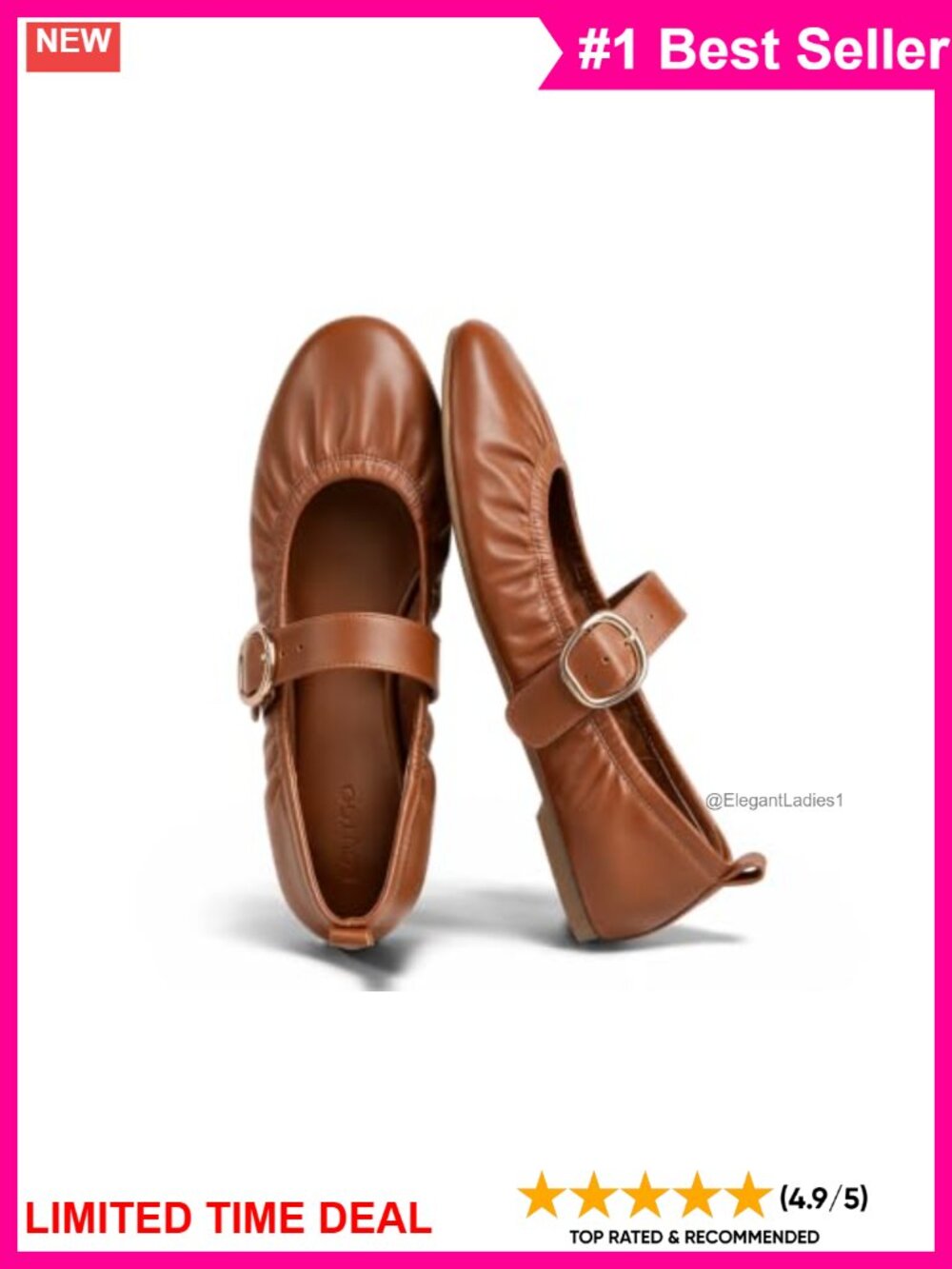 Ballet Flats Mary Jane Round Toe Buckle Slip On Comfort Faux Leather